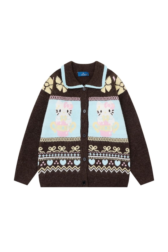 Sanrio Hello Kitty Sweater Kawaii Anime Fashion Casual Round Neck Autumn Winter Knitwear Cardigan Tops New Style