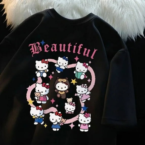 Sanrio Hello Kitty T-shirt Cotton Summer 2024 New Print For Youthful Woman Clothes 90s Fashion Hip Hop Gothic Tees Y2k 2000s Top