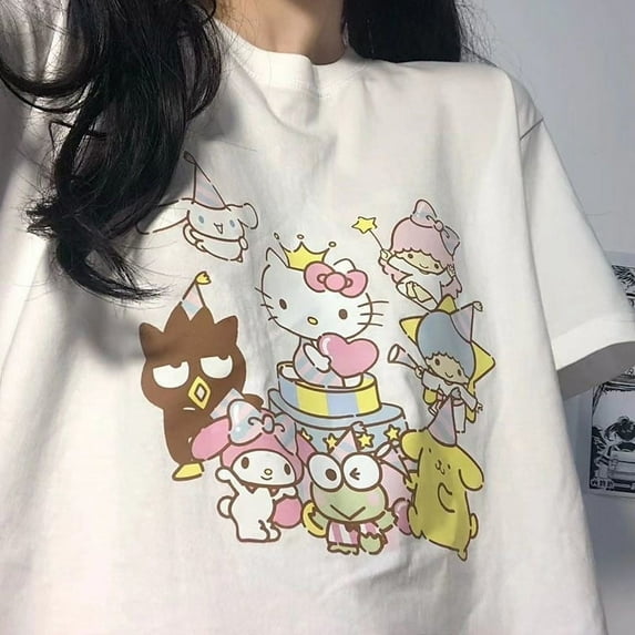 Sanrio Hello Kitty T-shirt Women's Cotton Cute T-shirt Cartoon Casual Loose Short Sleeve Y2K Tops Women's Jacket Innerwear