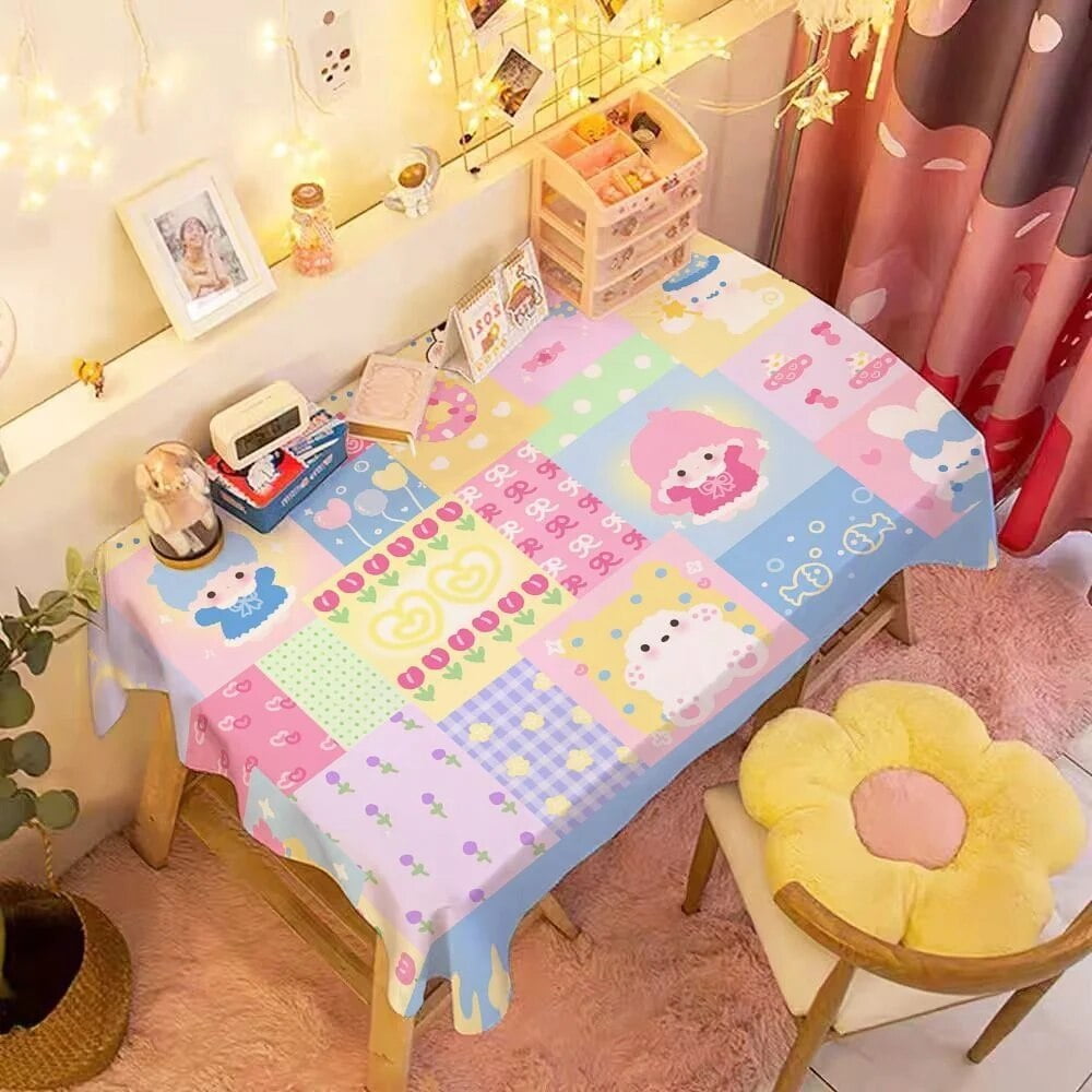 Sanrio Hello Kitty Tablecloth Cartoon Print Aesthetic Table Cloth Y2k