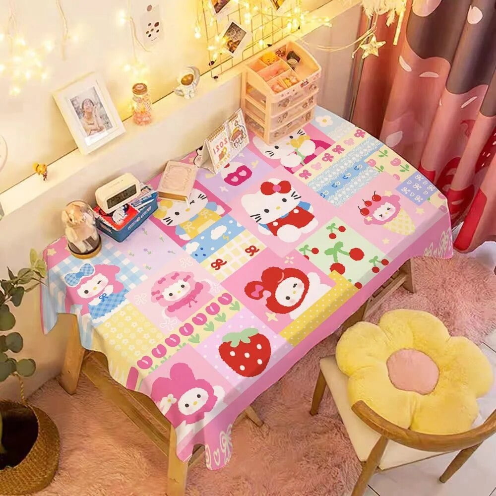 Sanrio Hello Kitty Tablecloth Cartoon Print Aesthetic Table Cloth Y2k
