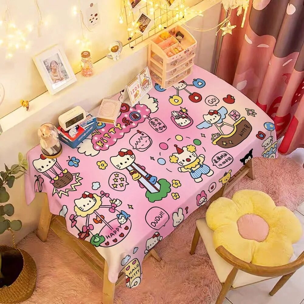 Sanrio Hello Kitty Tablecloth Cartoon Print Aesthetic Table Cloth Y2k