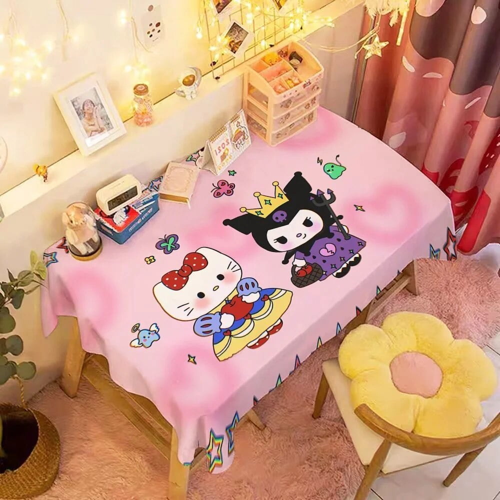 Sanrio Hello Kitty Tablecloth Cartoon Print Aesthetic Table Cloth Y2k