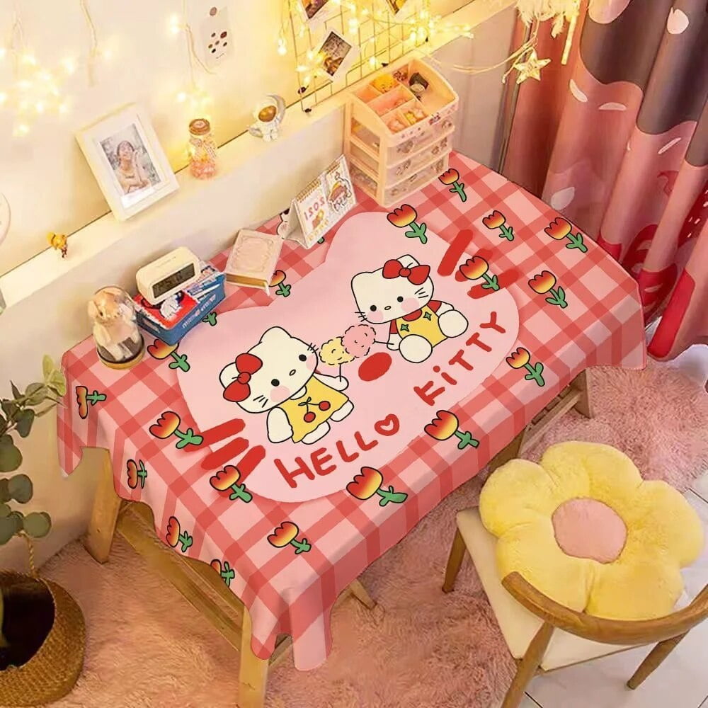 Sanrio Hello Kitty Tablecloth Cartoon Print Aesthetic Table Cloth Y2k