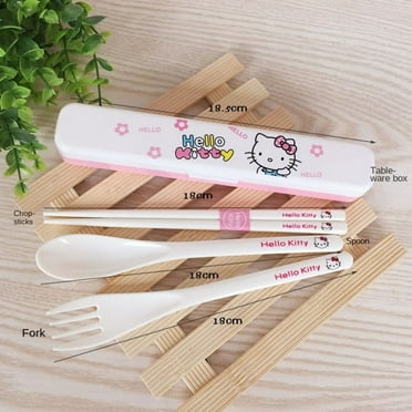 Sanrio Hello Kitty Tableware Set Portable Student Dinnerware Set Kitchen Tableware Spoon Fork Chopsticks Anime Flatware with Box