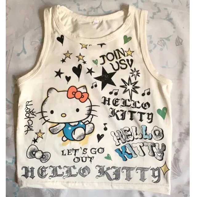 Sanrio Hello Kitty Tank Top Women 2023 Summer Spicy Girls Kawaii