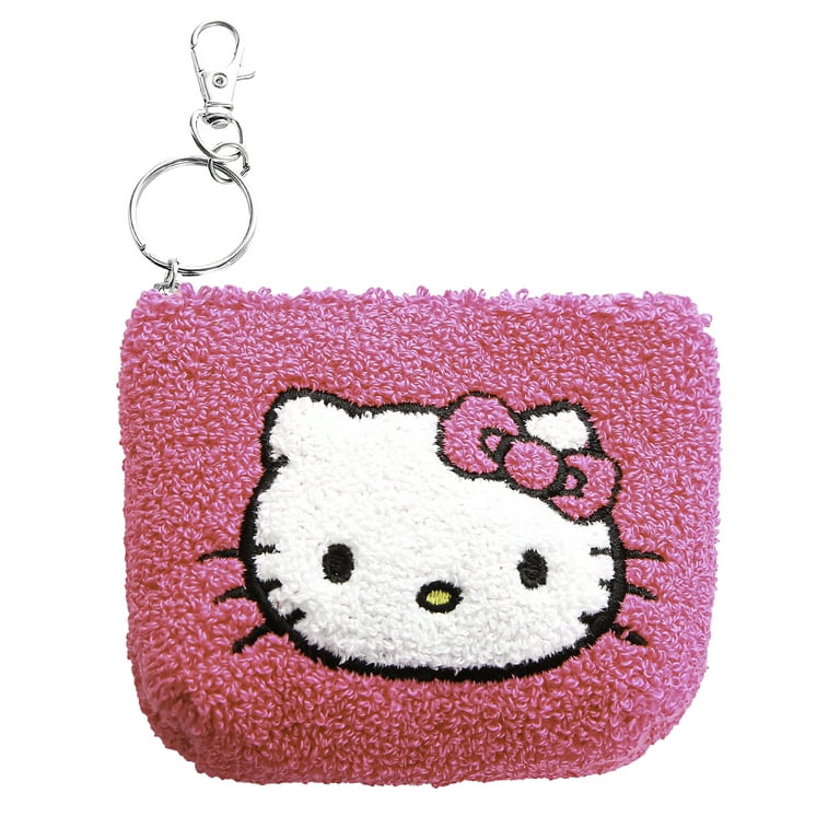 Sanrio Hello Kitty Girl s Pink Terry Cloth Zip Up Keychain Pouch