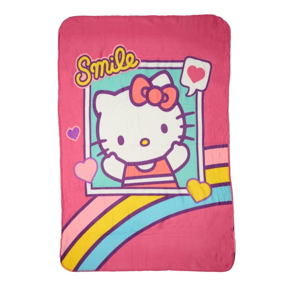 Sanrio Hello Kitty Throw Blanket 45" x 60" Smile Pink Hearts Girls