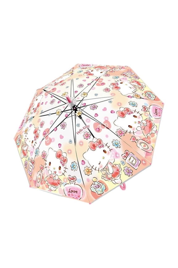 Hello Kitty Transparent Auto Open 8 Fiberglass Ribs Stick Umbrella.