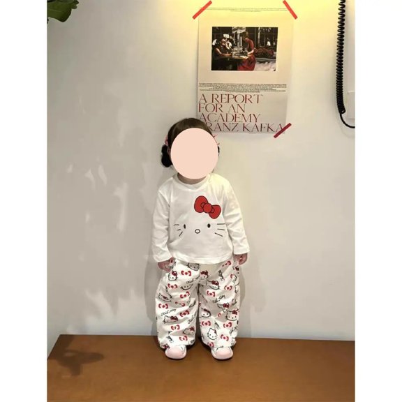 Sanrio Hello Kitty Trendy Long Sleeved T-Shirt Set Spring Autumn Edition Stylish Full Print Cartoon Wide Leg Pants