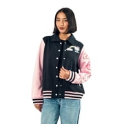 Sanrio Hello Kitty Varsity Jacket Women's Embroidered Rainbow Patch Button Up