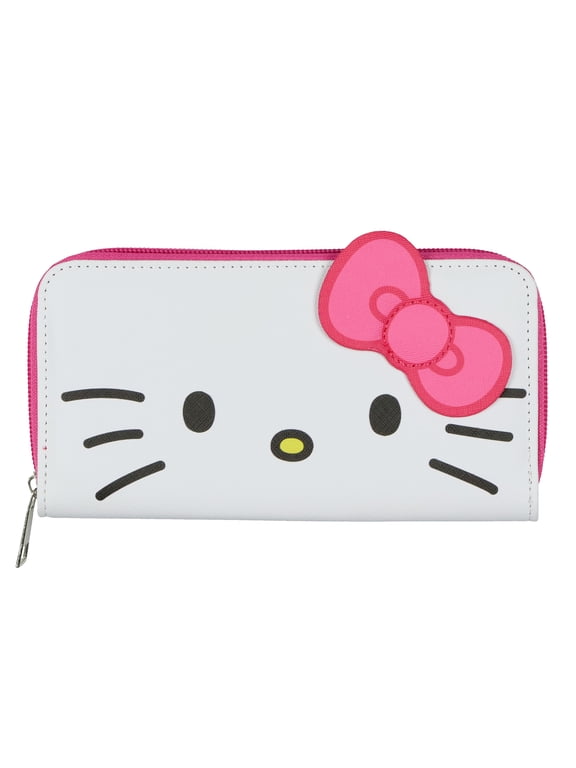 Hello Kitty Wallet Women's 3D Bow Faux Leather Full Zip Around Wallet