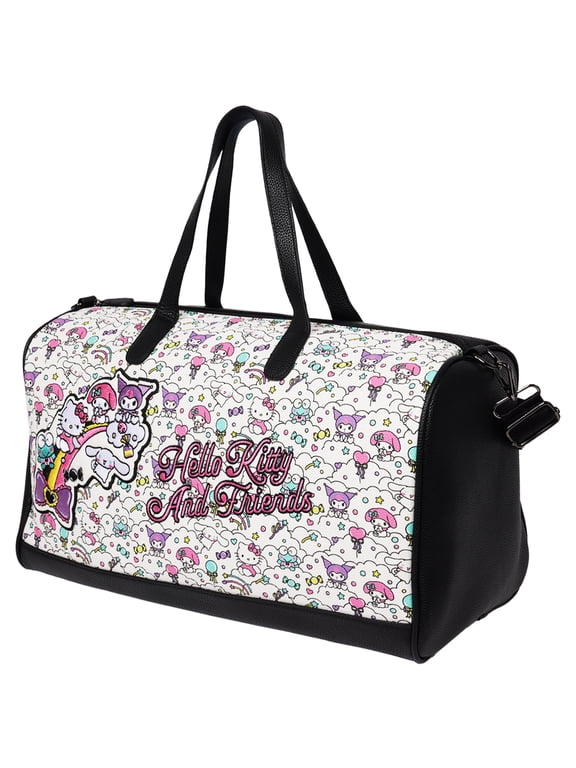 Sanrio Hello Kitty Weekender Duffel Bag, Cute Travel Tote for Women, Black