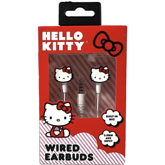 Sanrio Hello Kitty Wired Ear Buds 3.5mm Aux Jack Built-In Mic New FREE SHIPPING