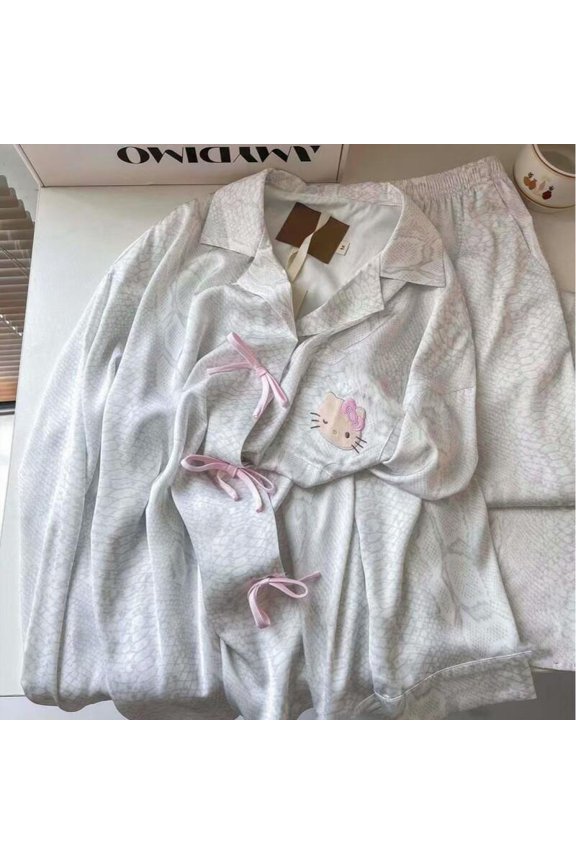 Sanrio Hello Kitty Women Pajamas Cotton Long Sleeve Long Pants Casual Loose Fit Ins Home Loungewear Cute Sweet Sleepwear Set