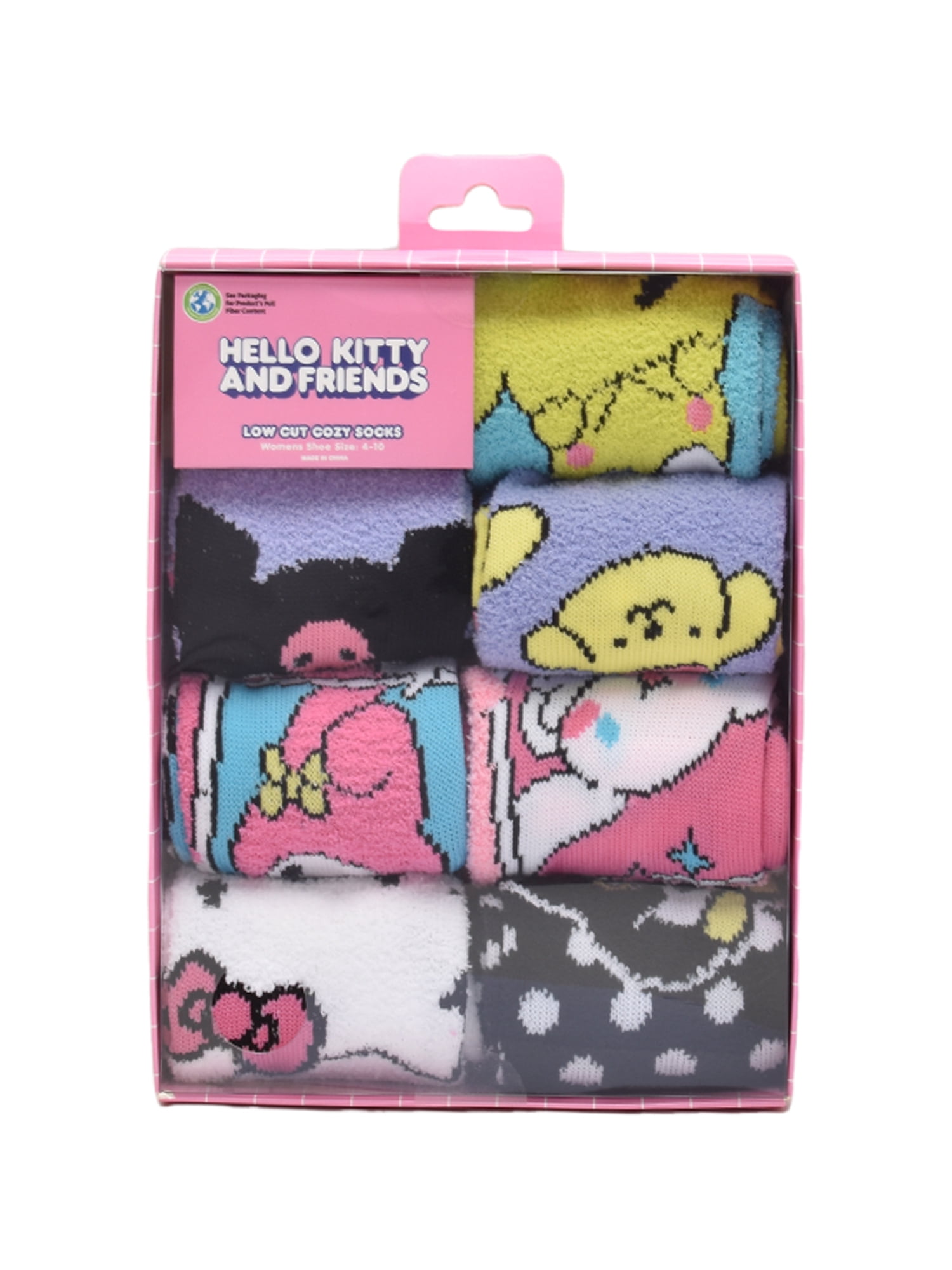 Sanrio Hello Kitty Womens 7-Pack Box Set Low Cut Cozy Socks, Shoe Size 4-10