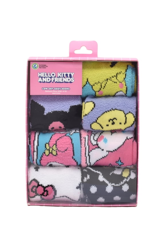 Sanrio Hello Kitty Womens 7-Pack Box Set Low Cut Cozy Socks, Shoe Size 4-10