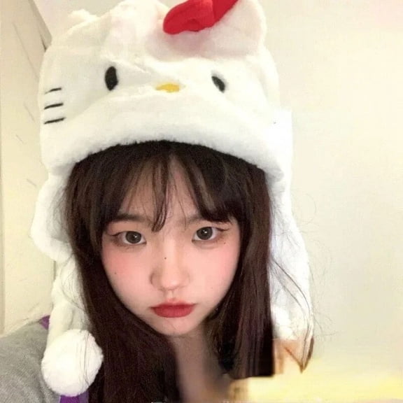Sanrio Hello Kitty Women's Novel Warm Cute Hat Trendy Winter Casual Cotton Hat Scarf Set Women's Hat Casual Solid Color Gift