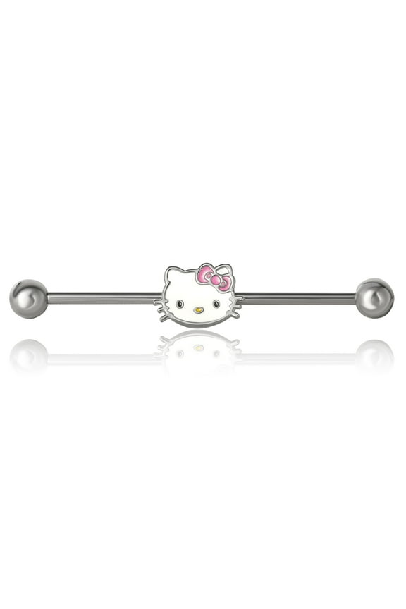 Sanrio Hello Kitty Womens Cartilage Earring Jewelry, Stainless Steel Piercing Element with Brass Slide Charm, Official License