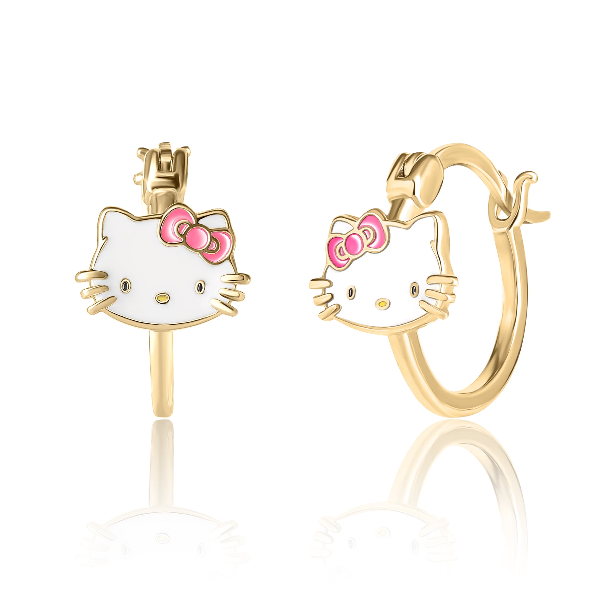 ピアス Hello Kitty Hoop Earrings Sanrio Hello Kitty Womens Gold Plated Sterling Silver and