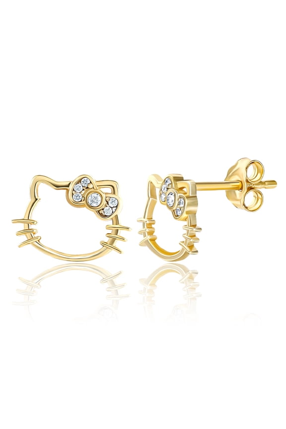 Sanrio Hello Kitty Womens Lab Created Diamond Bow Stud Earrings - Flash-Plated Earrings Official License