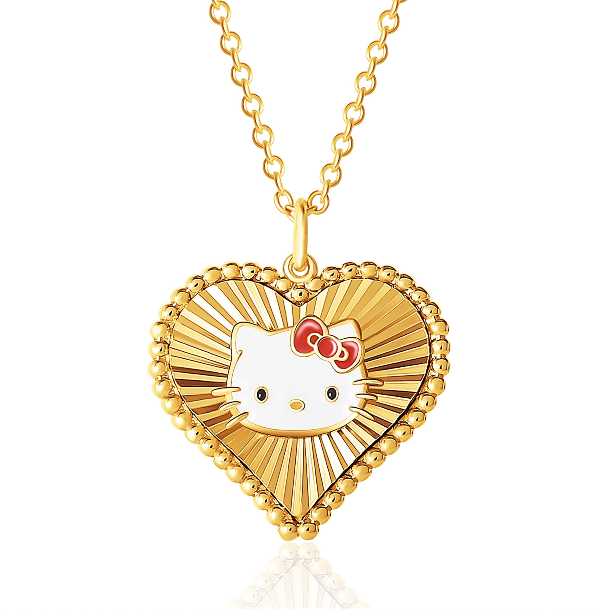 Sanrio Hello Kitty Womens Starburst Heart Yellow Gold Plated Brass Necklace, 18'' - Officially Licensed