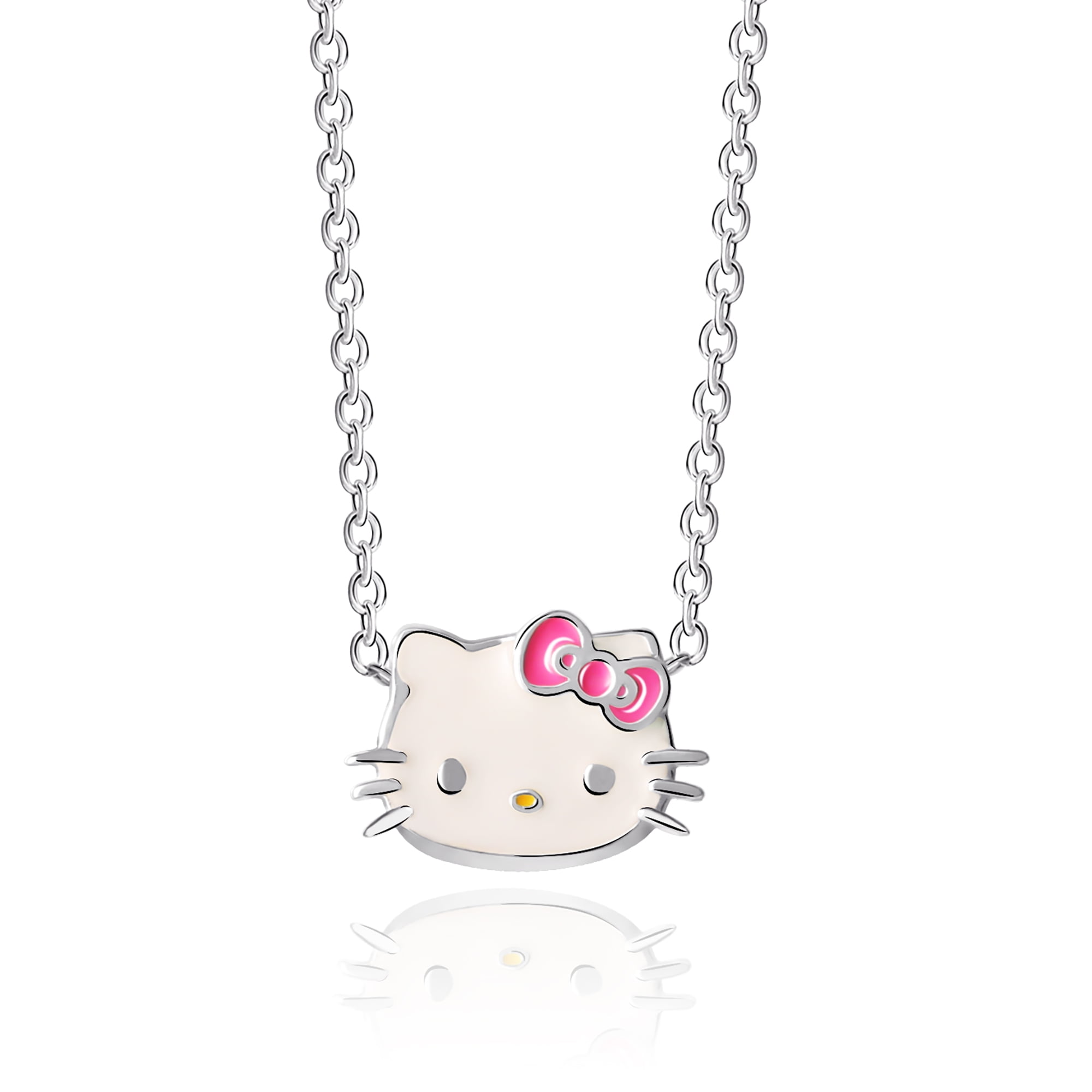 Sanrio Hello Kitty Womens Sterling Silver with Enamel Hello Kitty Pendant, 16" + 2", Officially Licensed