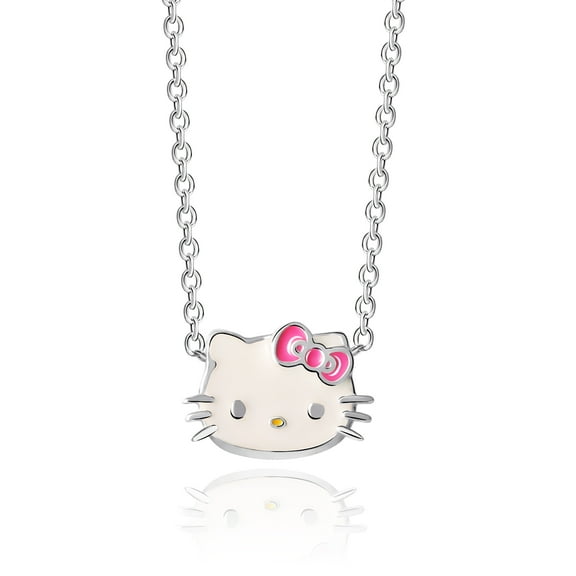 Sanrio Hello Kitty Womens Sterling Silver with Enamel Hello Kitty Pendant, 16" + 2", Officially Licensed