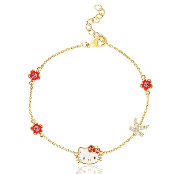Sanrio Hello Kitty Womens Yellow Gold Plated Letter Bracelet - Cubic Zirconia Initial K Bracelet - Officially Licensed