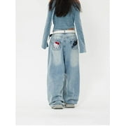 CSRTOONSTORE Sanrio Hello Kitty Y2k Baggy Jeans High Waist Wide Leg Pants Women American Street Retro Femme Hello Kitty Stuff Y2k Clothes