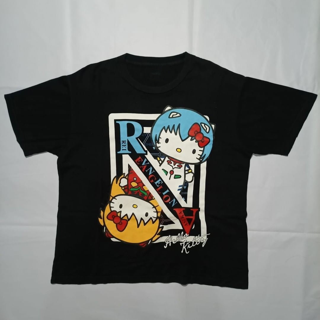 Sanrio Hello Kitty Y2k Design Black Tops Female Kawaii Anime Graphic T