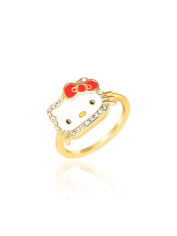Sanrio Hello Kitty Yellow Gold Plated Crystal Face Jewelry Ring - Size 7