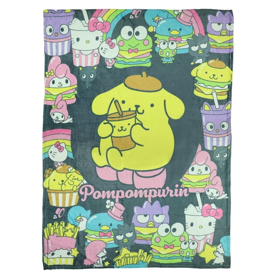 Sanrio Hello Kitty and Friends Blanket Pompompurin Snack Time Fleece Throw 46"X60"