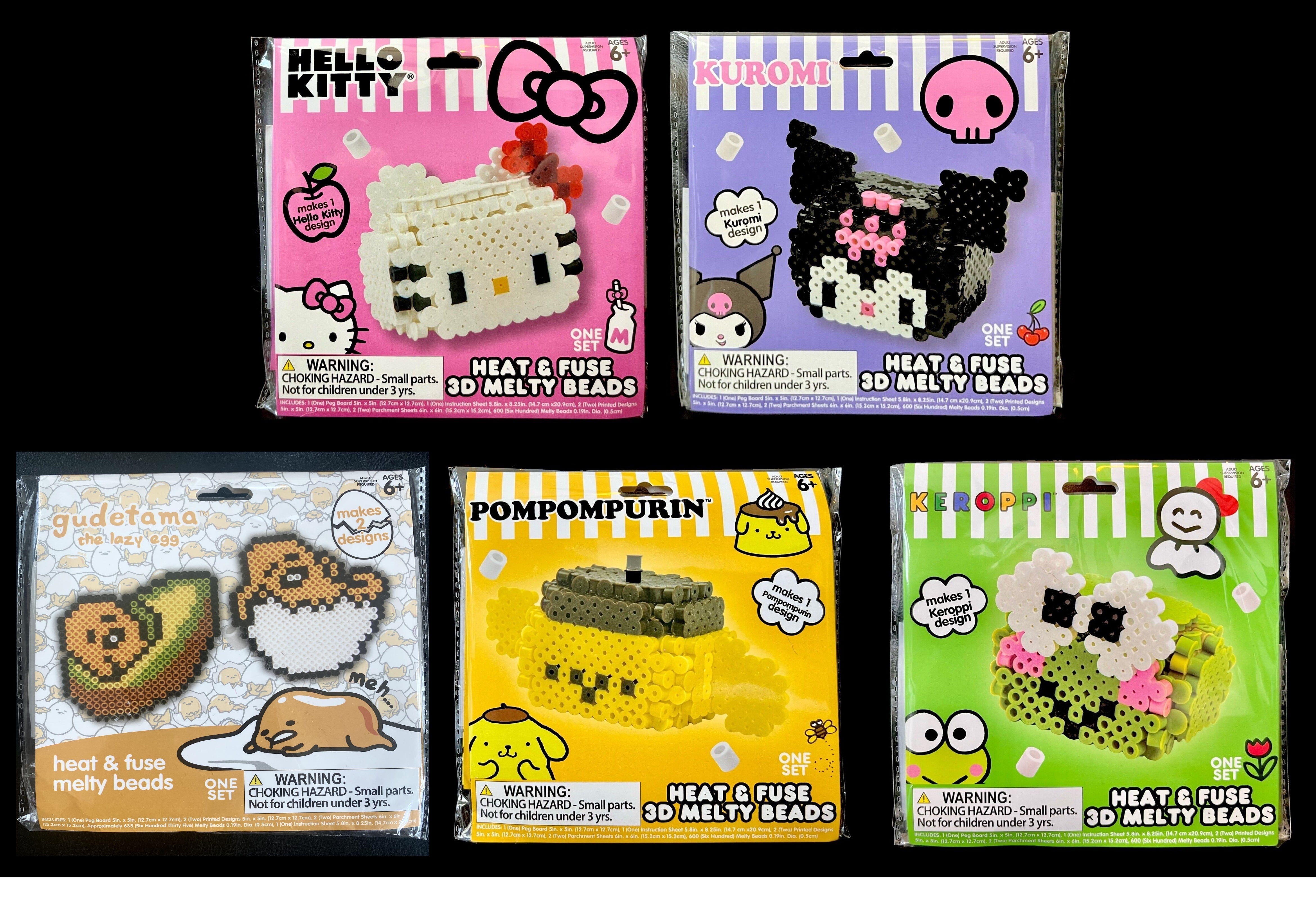 Sanrio Hello Kitty and Friends Heat & Fuse 3D Melty Beads Craft Kits - Kuromi & Cinnamoroll, Keroppi, Pompompurin - Set of 5