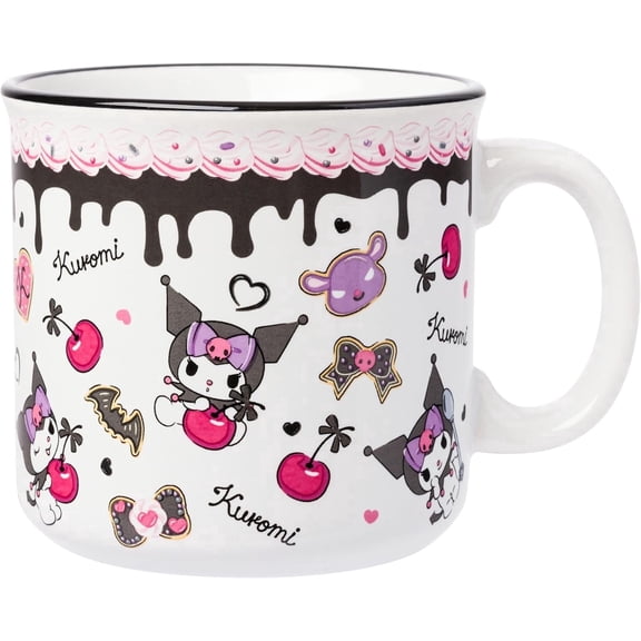 Silver Buffalo Sanrio Hello Kitty and Friends Kuromi Cherries and Black Hearts Ceramic Camper Mug, 20 Ounces