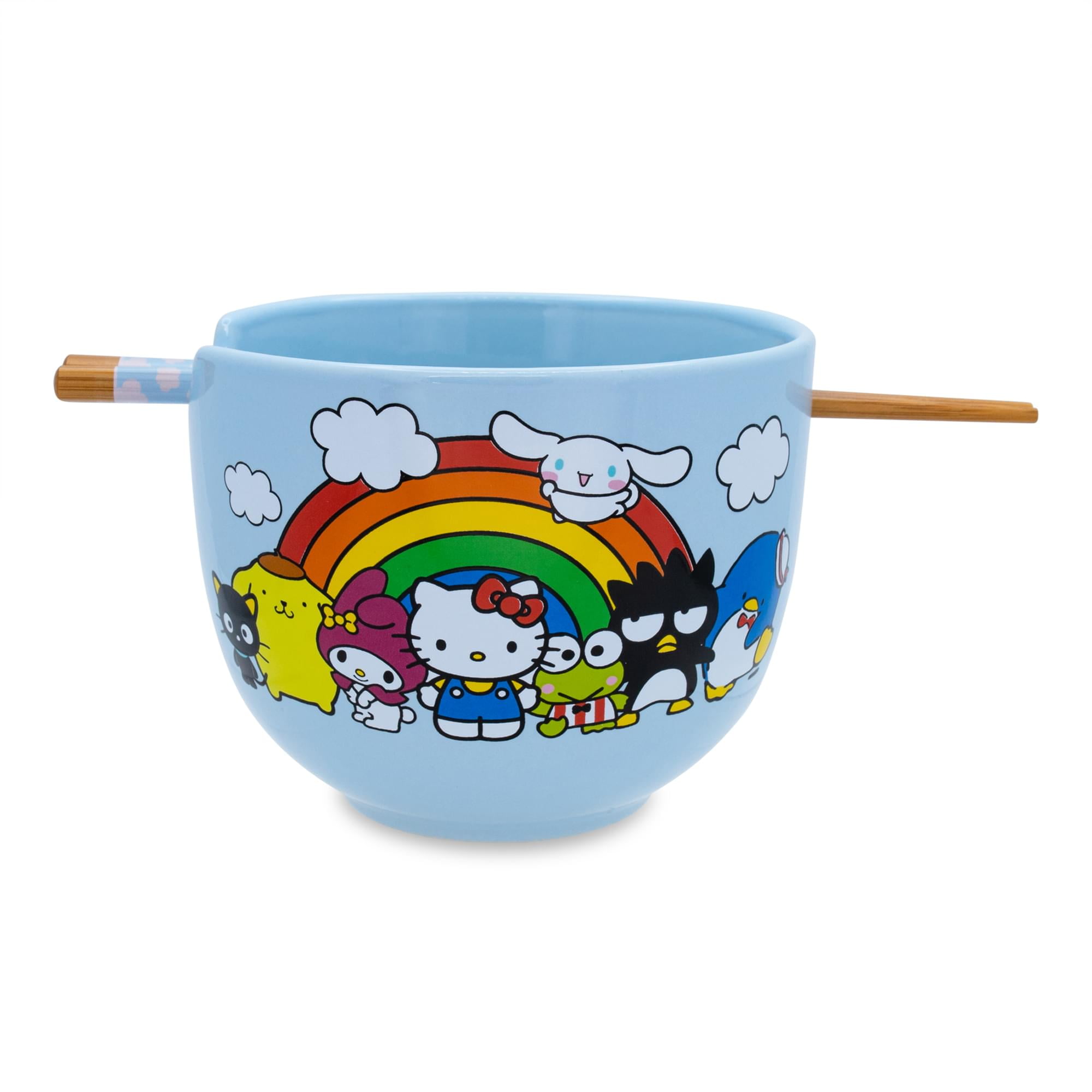 Hello Kitty Rainbow Ceramic Ramen Bowl with Wooden Chopsticks