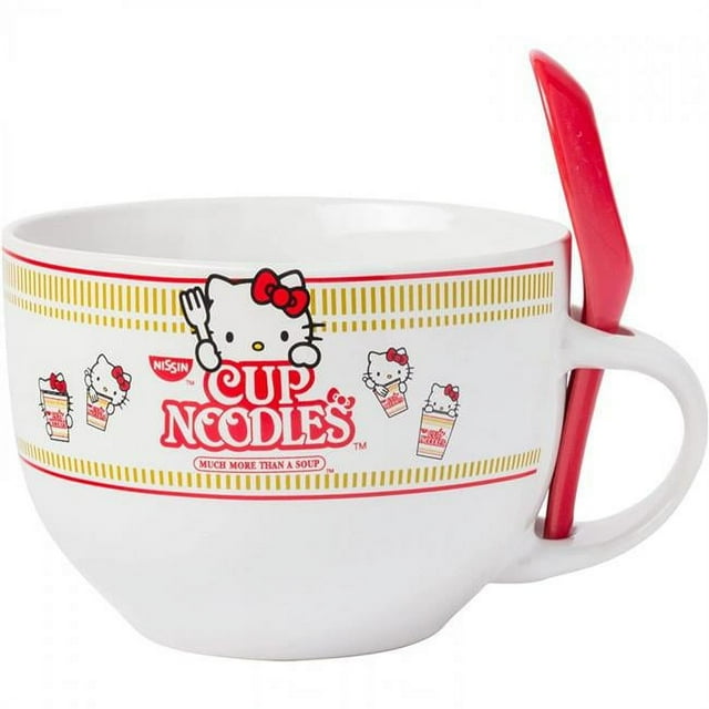 Sanrio Hello Kitty Ceramic Soup Mug with Spoon by Nissin Cup Noodles 24 Ounces