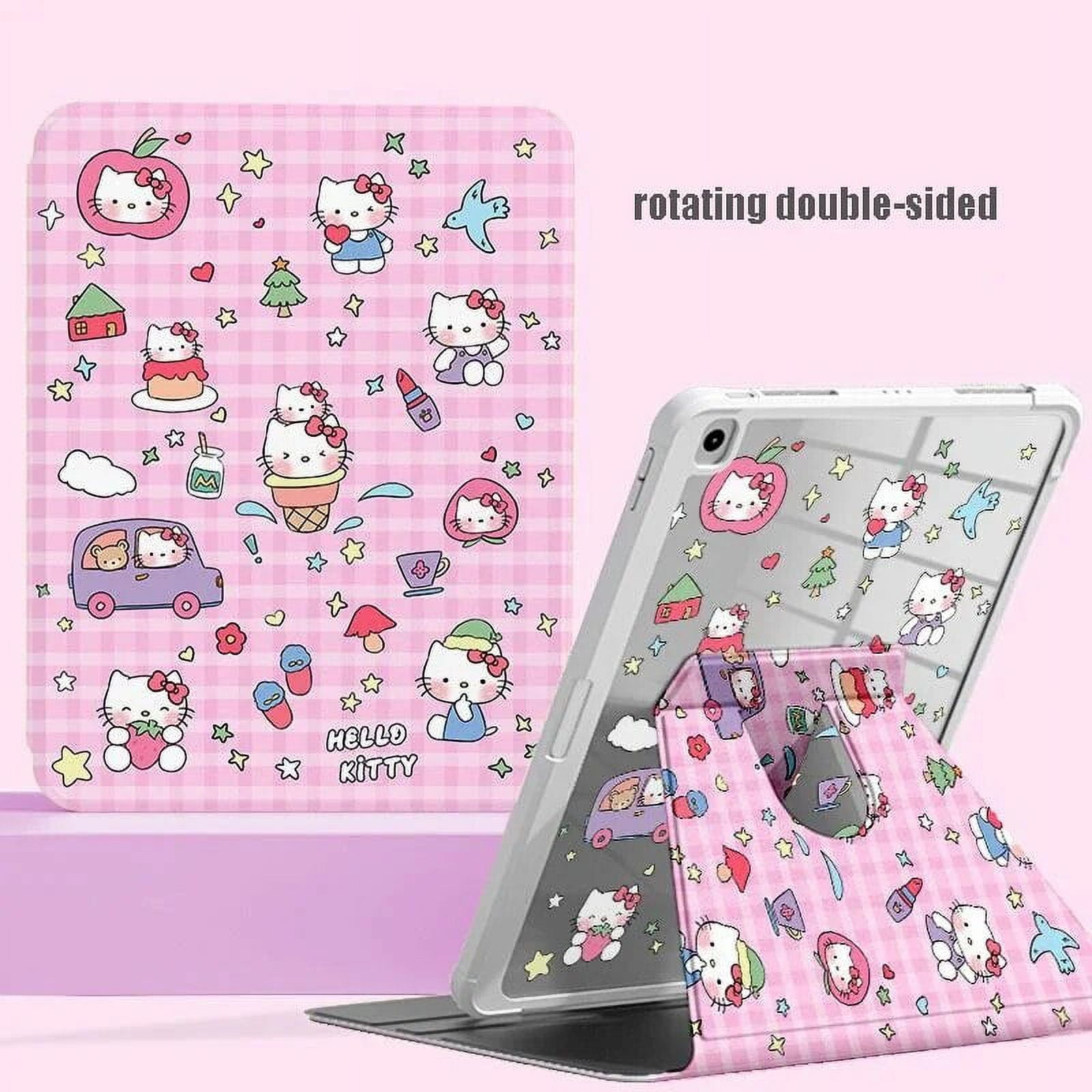 Sanrio HelloKitty Ipad Case Kawaii Anime Rotation with Pen Slot Double ...