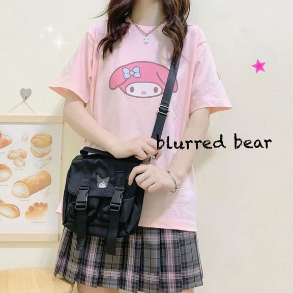 Sanrio Japanese Harajuku Mymelody  Kawaii Clothes Short-sleeved Pink White T-shirt Summer Cute Girl Graphic T Shirts  Y2k Top