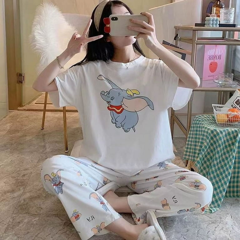 Sanrio Japanese cute sweet girl simple new Hello Kitty pajamas set summer  thin section short-sleeved trousers home service gift 