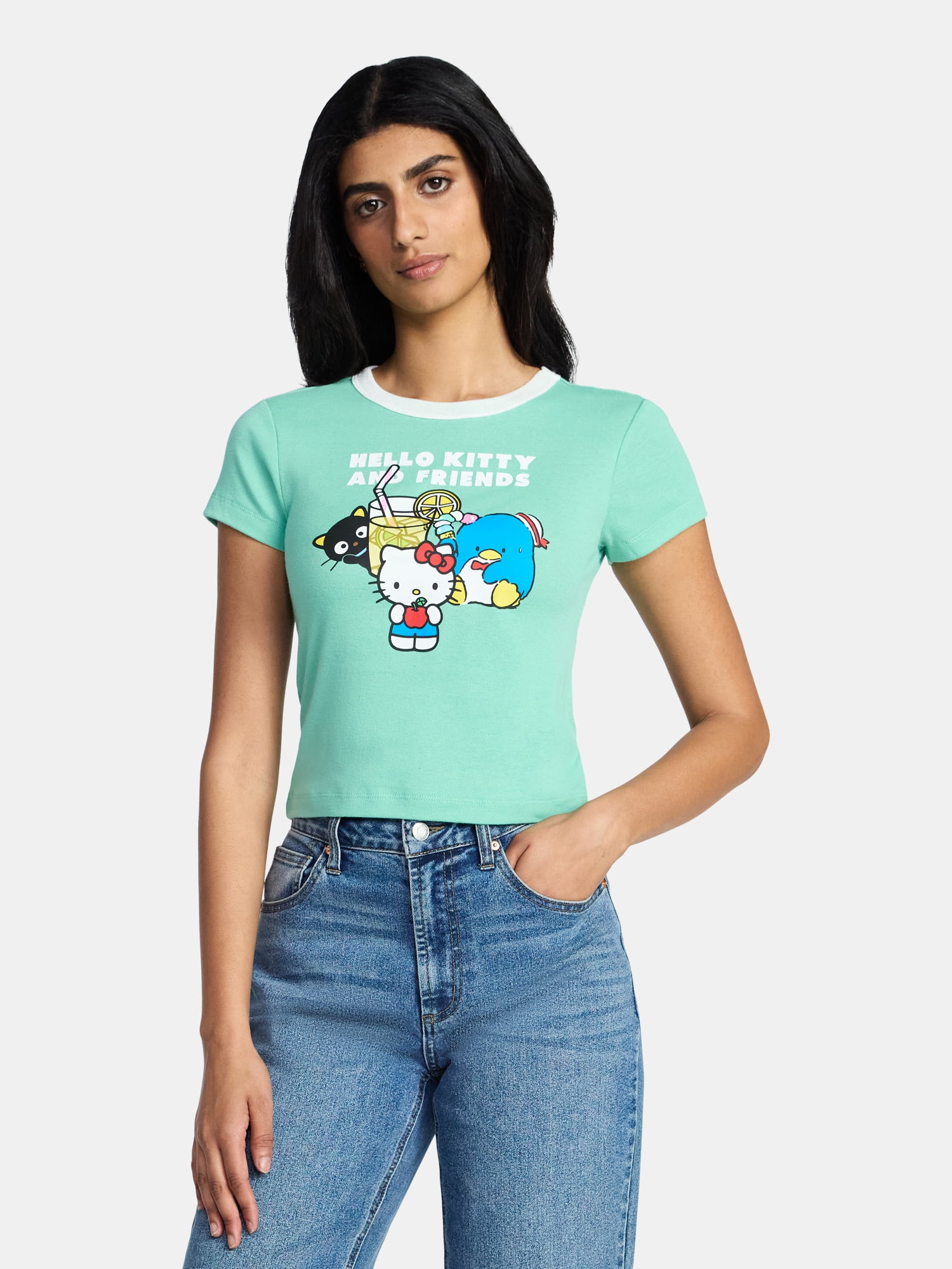 Sanrio Hello Kitty and Friends Women's Graphic Ringer Tee, Sizes XXS-XXL