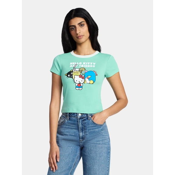 Sanrio Hello Kitty and Friends Women's Graphic Baby Tee, Sizes XXS-XXL