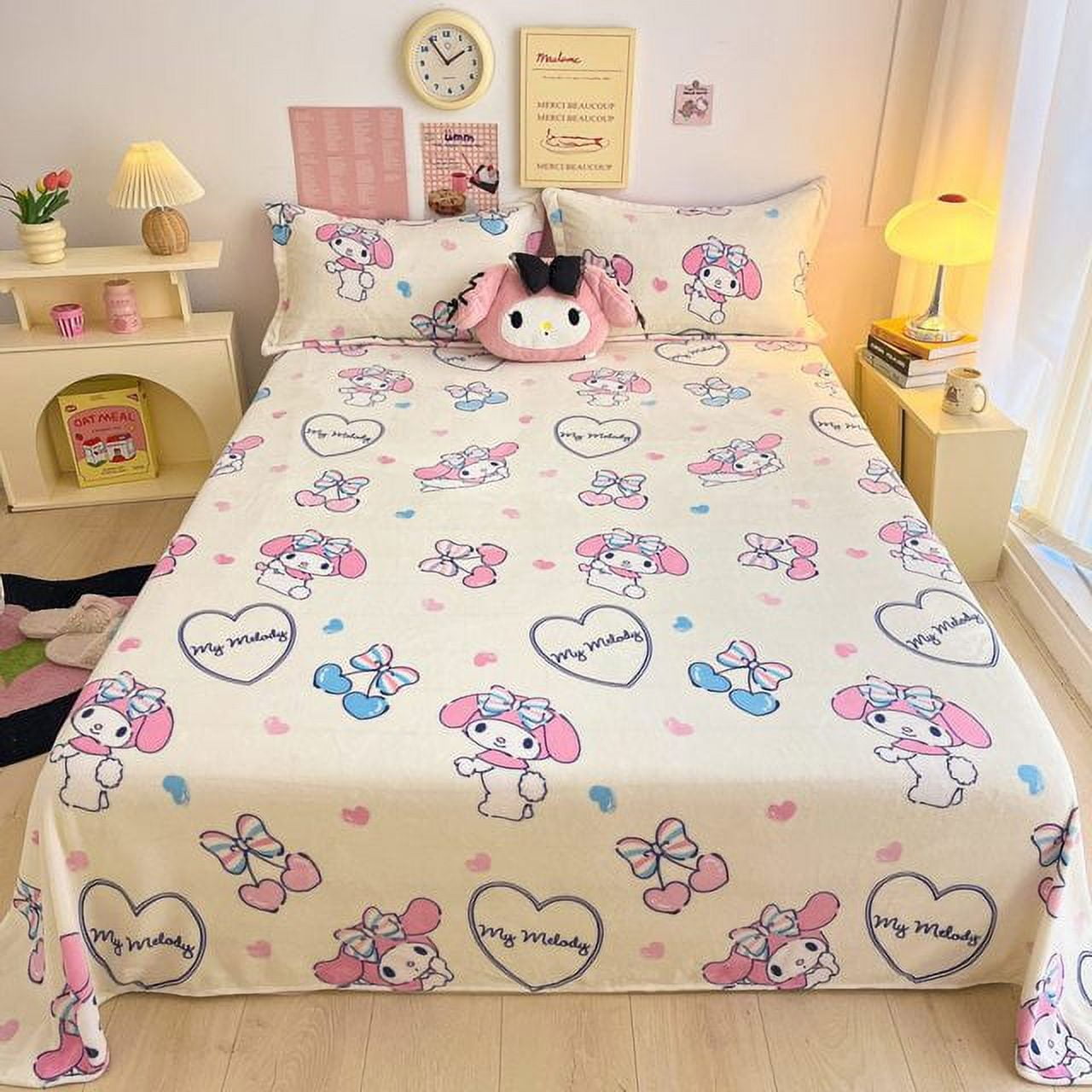 Sanrio Kawaii Anime Hello Kitty Cinnamoroll Autumn Winter Fleece Bed