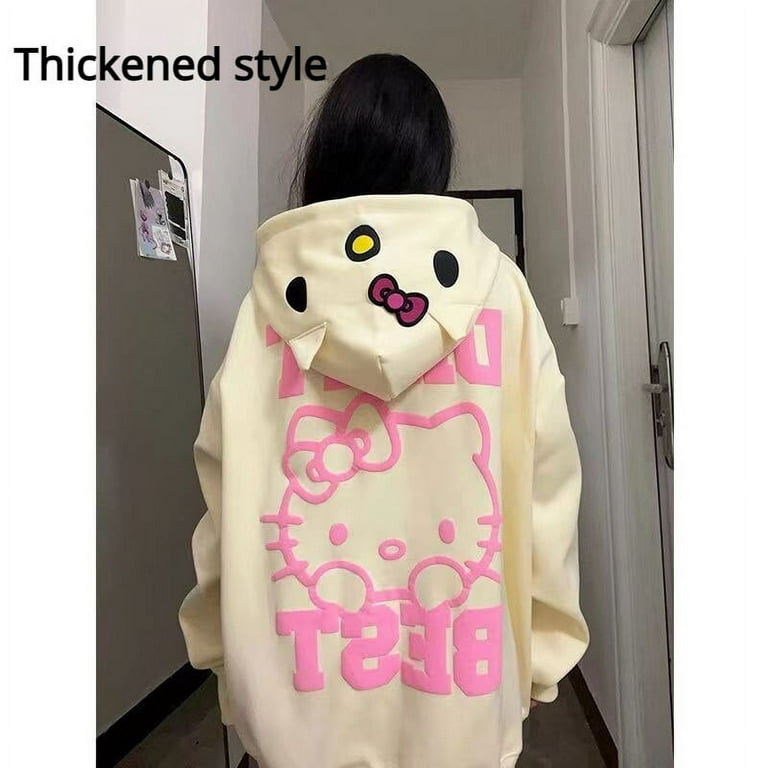 Sanrio Kawaii Anime Hello Kitty Y2k Sweatshirt Fall Winter Styles Cute  Cartoon Hooded Sweater Girls Loose Jacket Cardigan Tops