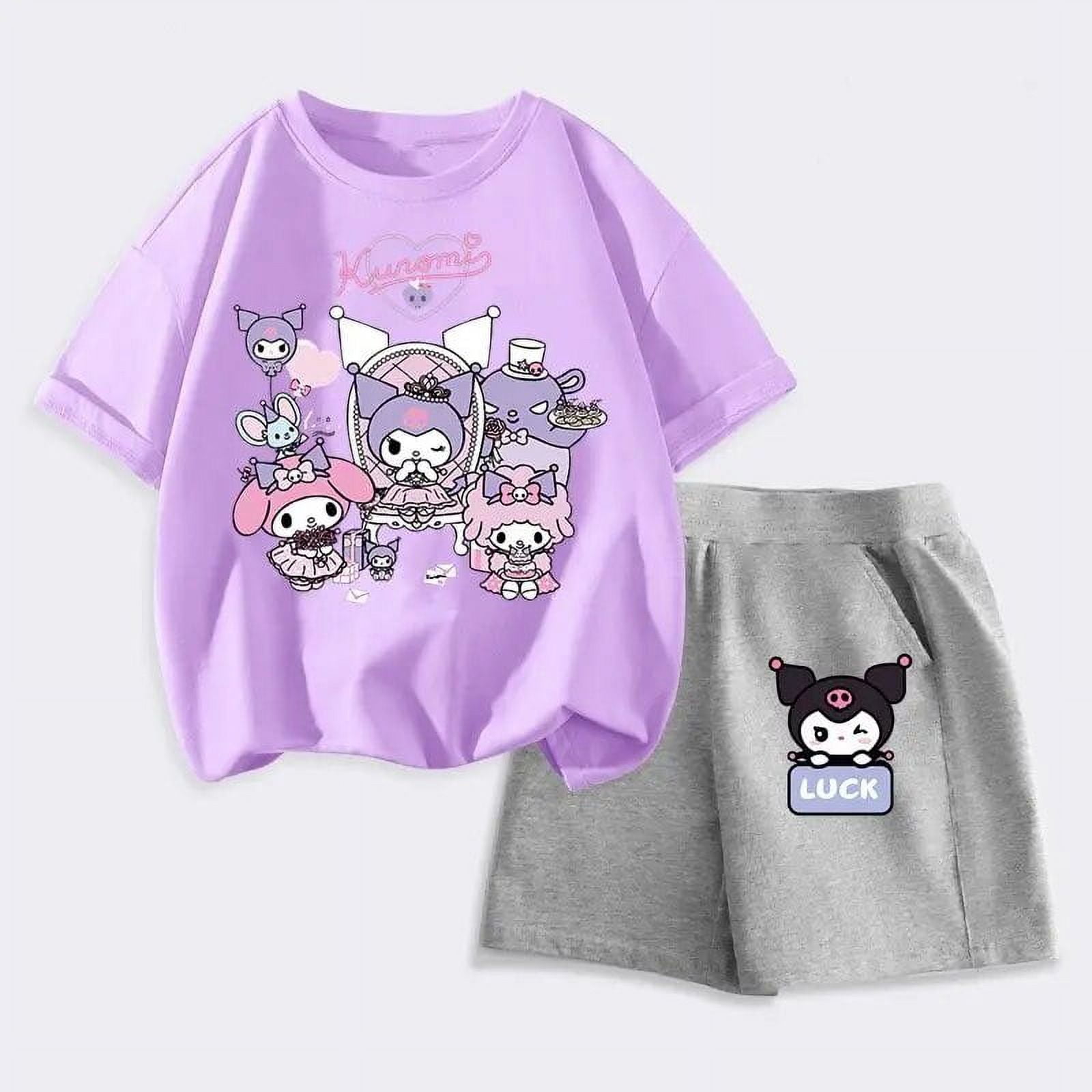 Sanrio Kawaii Anime Kuromi Girls Summer Suit Cartoon Children's Short ...