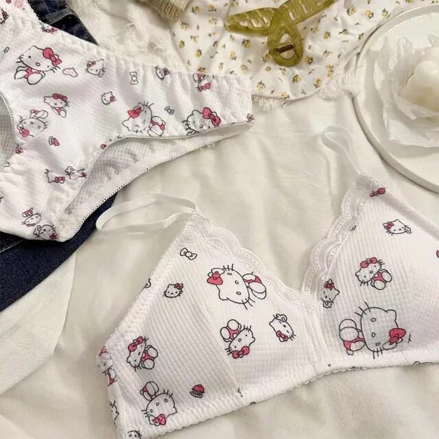 Sanrio Kawaii Bra Hello Kitty Animation Printing Bra Sexy Lace ...