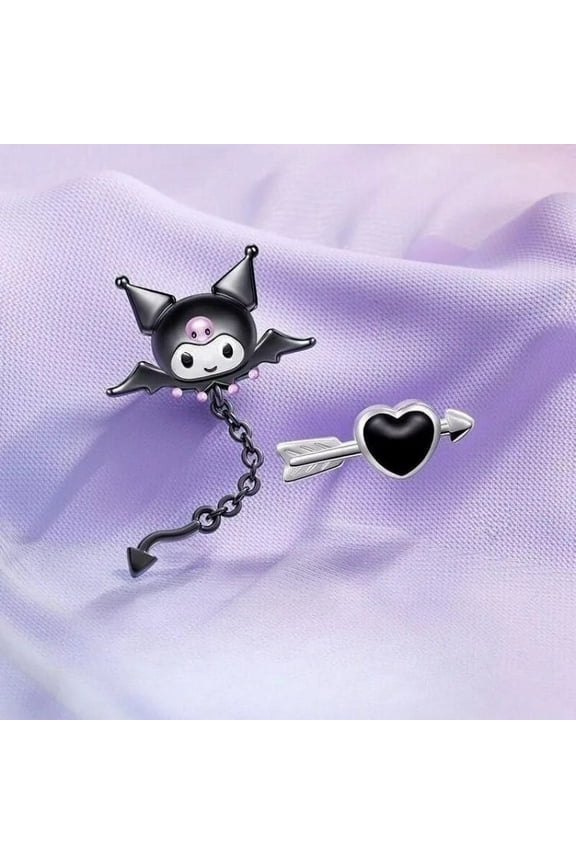 Sanrio Kawaii Heart Kuromi Asymmetrical Earrings Anime Cartoons Electroplating Process Cute Kuromi Stylish High Sense Ear Stud