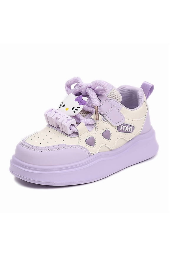 Sanrio Kawaii Hello Kitty Casual Shoes Cartoon PU Leather Spring Outdoor Flat Bottom Sneakers Breathable Anti-slip Pink Purple