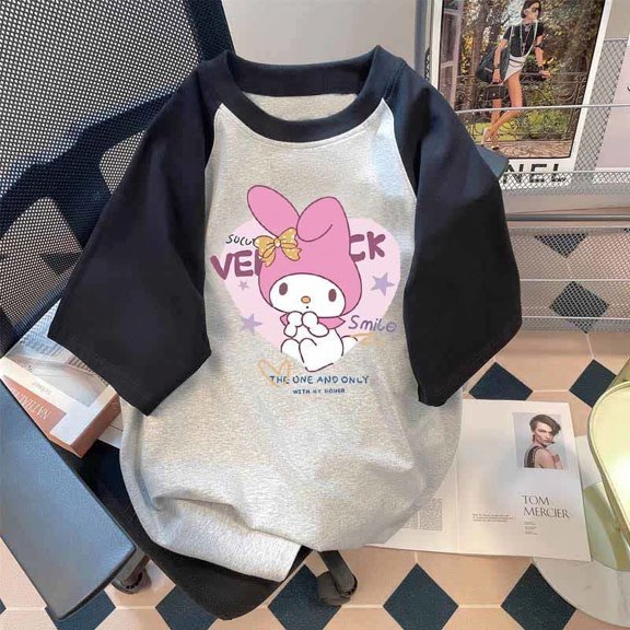Sanrio Kawaii Hello Kitty Children's Short-sleeved T-shirt Kuromi My Melody Anime Cartoon Lovely Summer Breathable Loose T-shirt