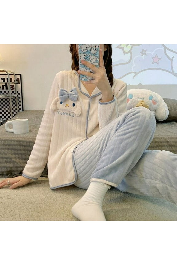 Sanrio Kawaii Hello Kitty Cosplay Clothes Kuromi Pochacco Vestido Cinnamoroll Two Piece Pajamas Soft Home Wear Nightgown